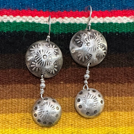 Earrings Silver Stamped Conchos by Genuine Oklahoma Souvenirs (925ED8)