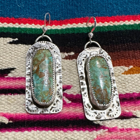 Earrings Stamped Silver with Turquoise Nugget by Genuine Oklahoma Souvenirs (925ED10)