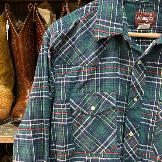 Pearl Snap LS Wrangler Flannel Large Tall