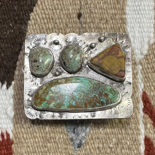 Buckle Silver Handcut Turquoise with 3 Stones by Genuine Oklahoma Souvenirs (925BB1)