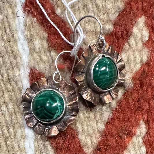 Earrings Silver & Copper with Malachite by Genuine Oklahoma Souvenirs (925ED3)