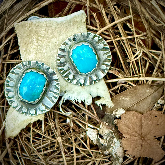 Post Earrings Sterling Silver and Round Turquoise by Genuine Oklahoma Souvenirs (925EP6)