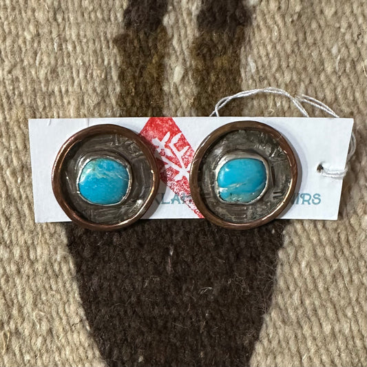 Earrings Silver & Copper with Turquoise by Genuine Oklahoma Souvenirs (925EP3)