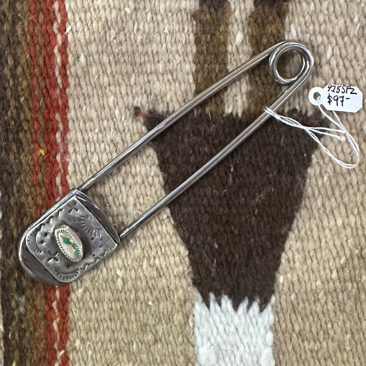 Safety Pin Sterling Silver Plate with Turquoise Diamond by Genuine Oklahoma Souvenirs (925SP3)