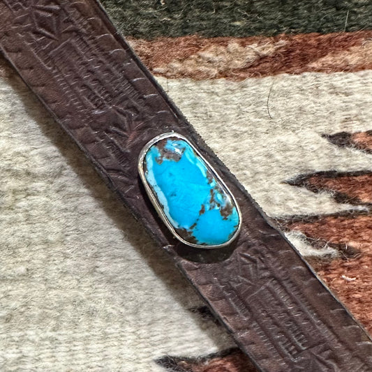 Cuff Leather with Blue Turquoise and Silver by Genuine Oklahoma Souvenirs (925CL3)