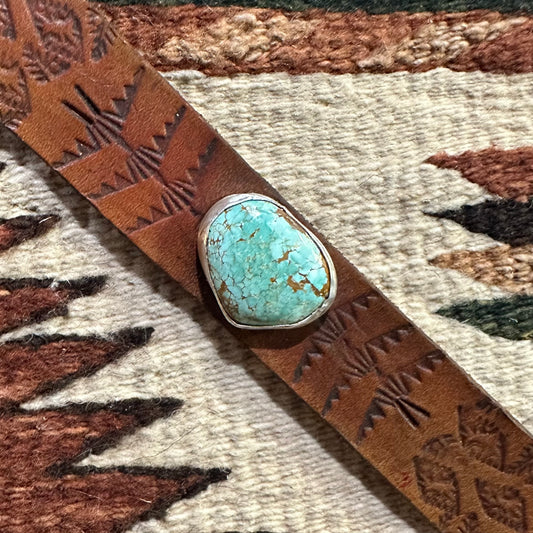 Cuff Leather with Green Turquoise and Silver by Genuine Oklahoma Souvenirs (925CL4)