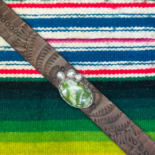 Leather Cuff White & Green Stone by Genuine Oklahoma Souvenirs (CL925-5)