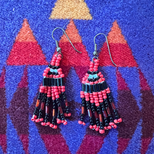 Earrings Beaded Red & Black