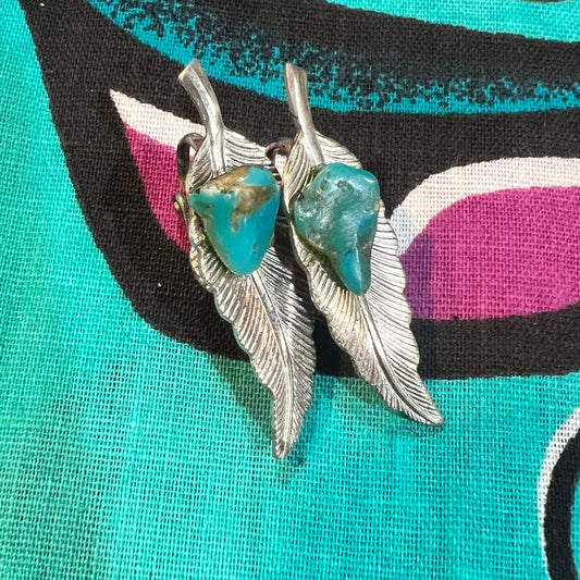 Earrings Feather Turquoise Clip-On