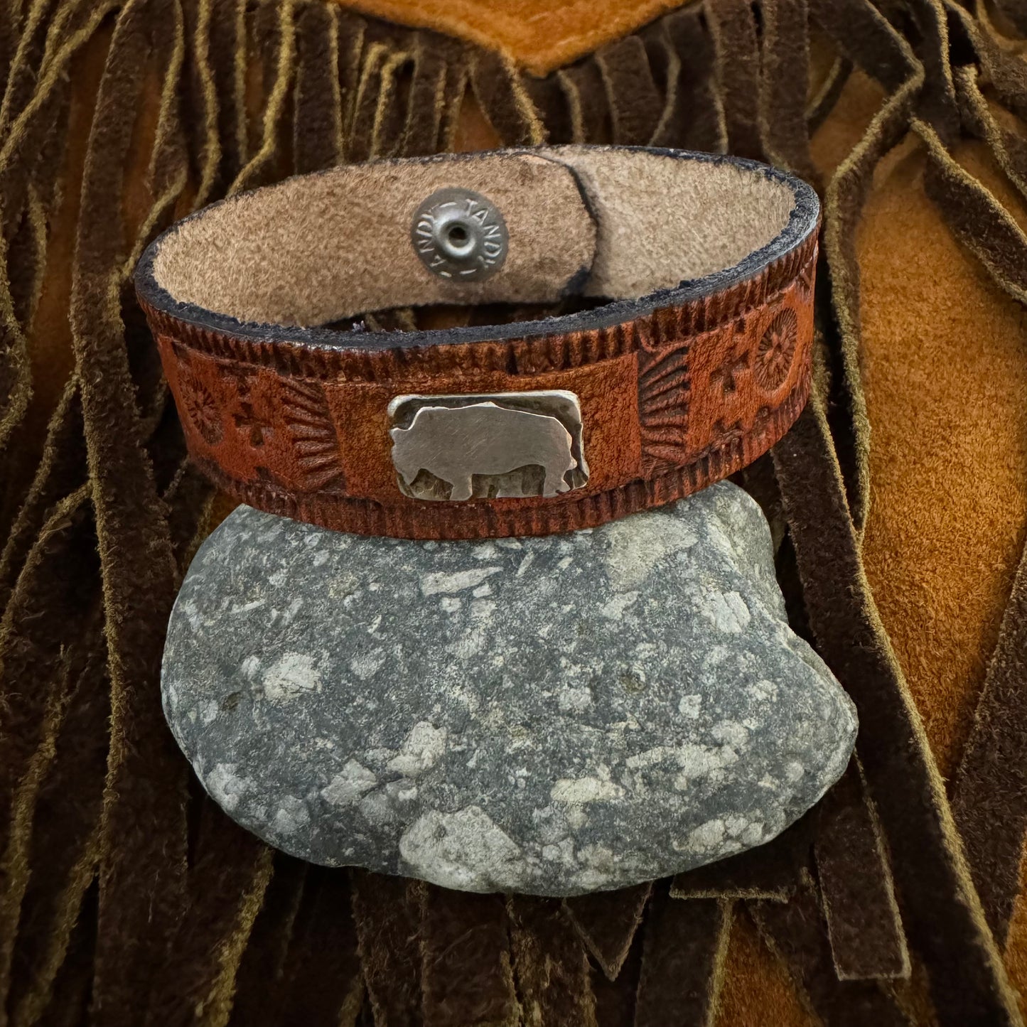 Leather Cuff with Sterling Bison