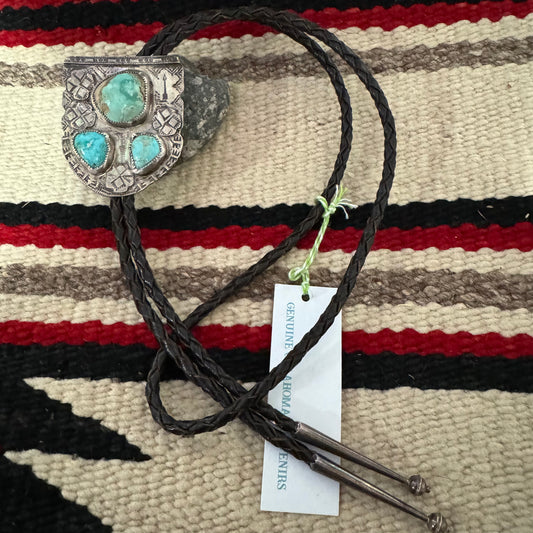 Sterling and Turquoise Hand Stamped Bolo Tie