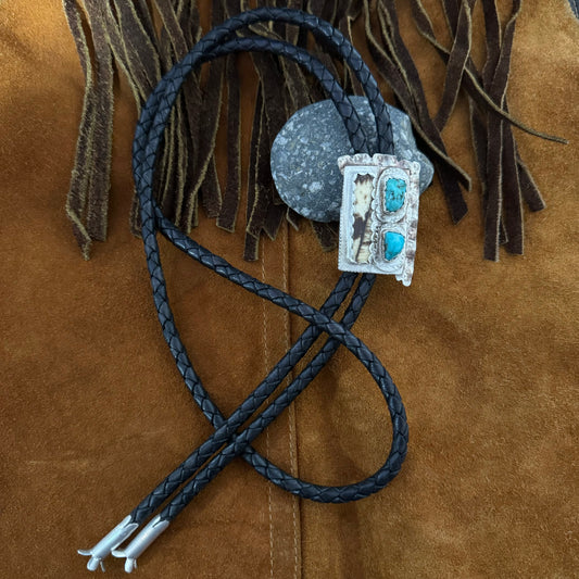 Sterling Turquoise and Buffalo Bolo Tie