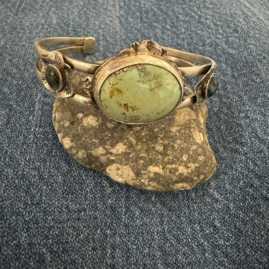 Sterling Cuff with Turquoise and Moss Agate